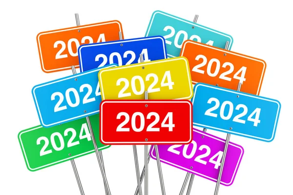 2024 Nowy Rok Kolor Znaki Białym Tle Renderowanie — Zdjęcie stockowe
