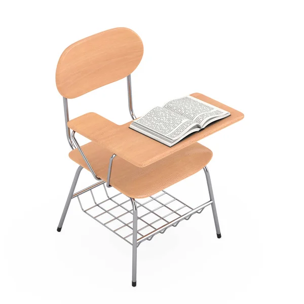 Geopend Boek Houten Lezing School College Desk Table Met Stoel — Stockfoto