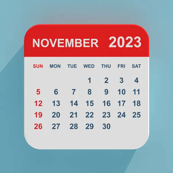 Icono Plano Calendario Noviembre 2023 Sobre Fondo Azul Renderizado Imagen De Stock