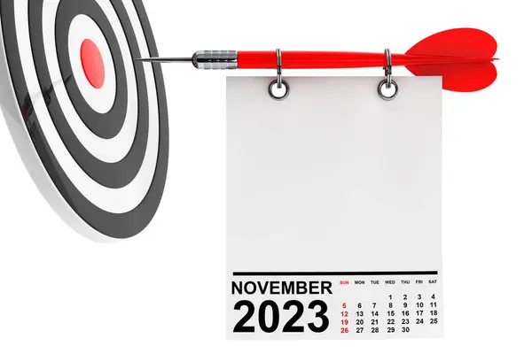カレンダー 11月2023 ブランクノートペーパー ターゲットであなたのデザインのためのフリースペース 3Dレンダリング ロイヤリティフリーのストック写真