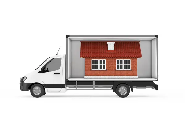 Családi Ház Cottage Épület Freight Compartment Cargo Van Minibus Fehér Stock Kép