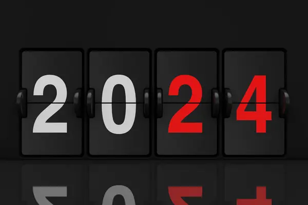 Mechanische Analoge Flip Clock Board Met 2024 Nieuwjaar Sign Extreme Rechtenvrije Stockafbeeldingen