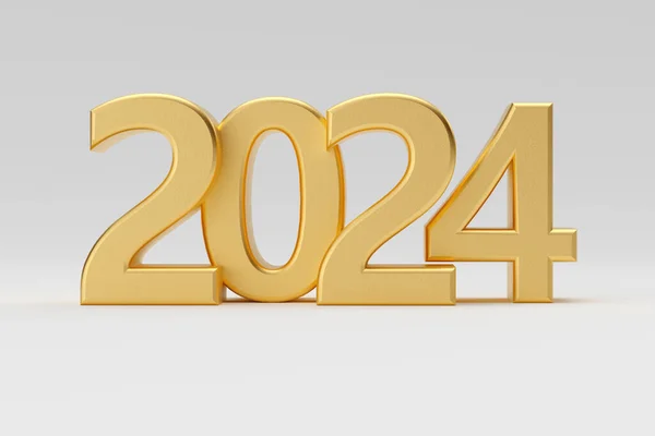 Nowy Rok 2024 Złoty Znak Białym Tle Renderowanie Obraz Stockowy
