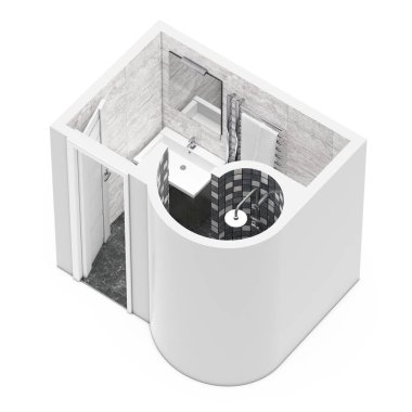 Mimari Banyo İç Kat Planı beyaz arka planda. 3d Hazırlama 
