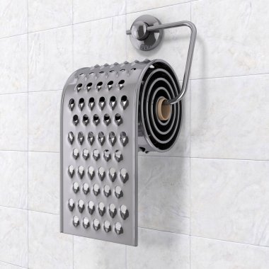 Hemoroit sorunu kavramı. Krom Öğütücü olarak tuvalet kağıdı son derece yakın plan. 3d Hazırlama 