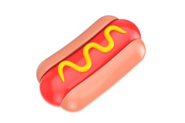 Beyaz arka planda Hardal Simgesi olan Fast Food Breakfast Hot Dog. 3d Hazırlama 