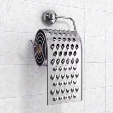 Hemoroit sorunu kavramı. Krom Öğütücü olarak tuvalet kağıdı son derece yakın plan. 3d Hazırlama 