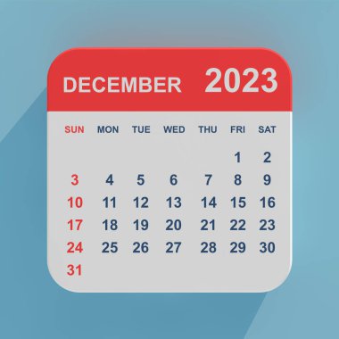 Düz Simge Takvimi Aralık 2023 mavi arka planda. 3d Hazırlama