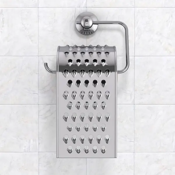 Hemoroit sorunu kavramı. Krom Öğütücü olarak tuvalet kağıdı son derece yakın plan. 3d Hazırlama 