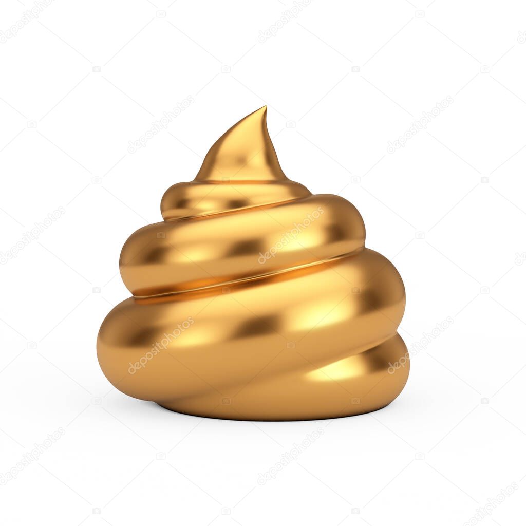 Golden Piece of Shit Cartoon Poop Icon on a white background. 3d Rendering
