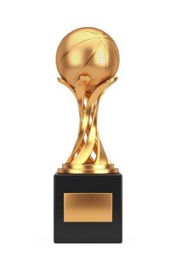 Altın Basketbol Toplu Altın Ödül Kupası, beyaz arka planda. 3d Hazırlama 