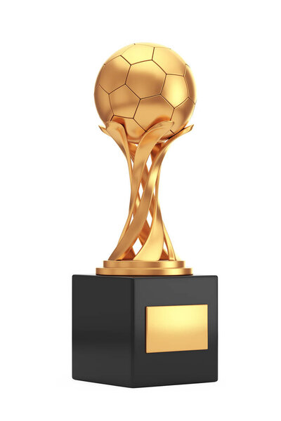 Golden Award Trophy with Golden Football Soccer Ball on a white background. 3d Rendering 