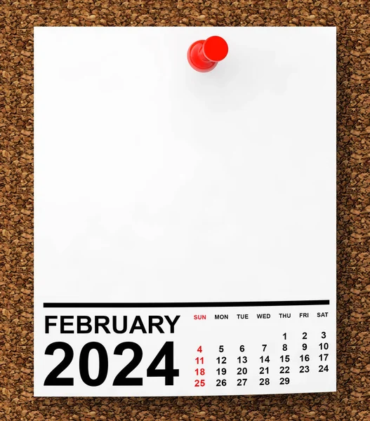 Kalendarz Luty 2024 Blank Note Papier Wolnym Miejscem Tekst Renderowanie Obrazek Stockowy