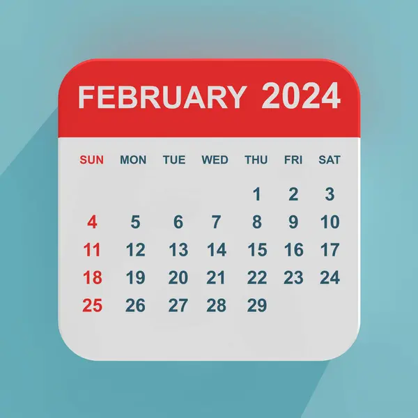Плоская Икона Календарь Февраль 2024 Года Синем Фоне Рендеринг Лицензионные Стоковые Изображения