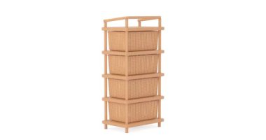 4k Çözünürlük Videosu: Wicker Weaver Sepetsiz Döngülü Depolama Kulesi Alfa Matte ile beyaz arkaplan üzerinde
