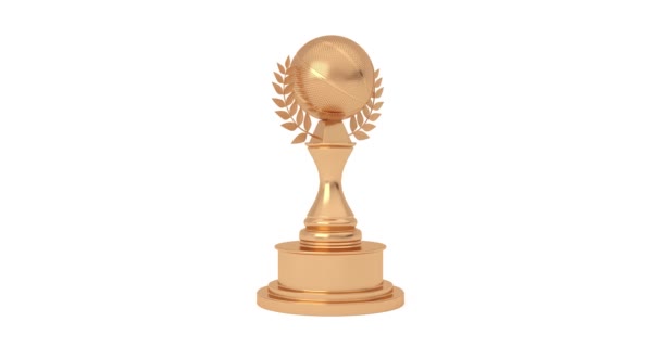 Разрешение Видео Золотой Приз Трофей Золотым Баскетбольным Мячом Лорел Венок — стоковое видео