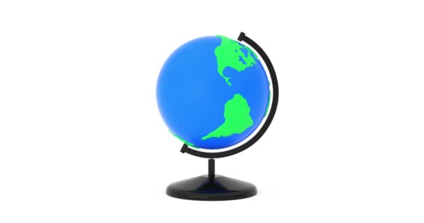 4K決断ビデオ 白い背景で回転するプラスチック青および緑の粘土の継ぎ目が無いループからのデスク地球の地球の地球モデリング — ストック動画