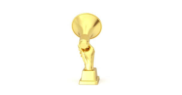 Upplösning Video Golden Business Award Trophy Form Handen Med Megaphone — Stockvideo