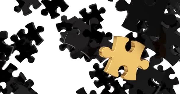 Ανάλυση Βίντεο Animation Puzzle Elements Create Whole Jigsaw One Golden Βίντεο Αρχείου