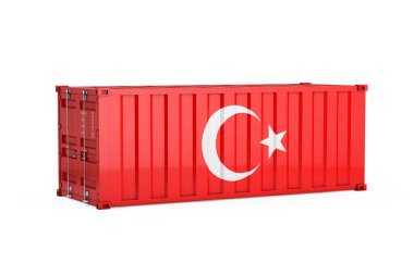 Türkiye İhracat Konsepti. Beyaz arka planda Hindi Bayrağı olan nakliye konteynırı. 3d Hazırlama 