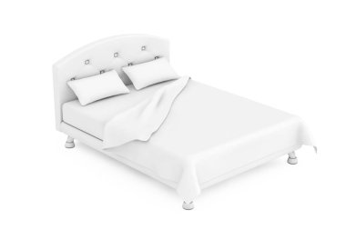 Beyaz yatak ikonu Clay Style 'da beyaz arka planda. 3d Hazırlama