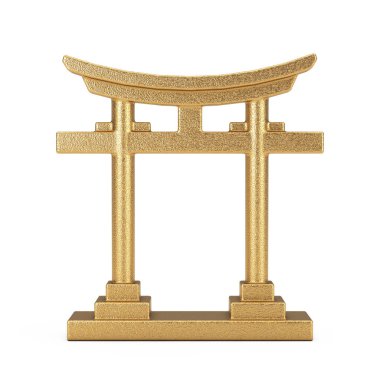 Beyaz arka planda Altın Japon Geleneksel Torii Kapısı. 3d Hazırlama