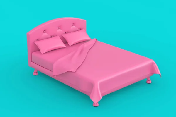 Monochrome Pink Bed Icon in Duotone Style on a blue background. 3d Rendering