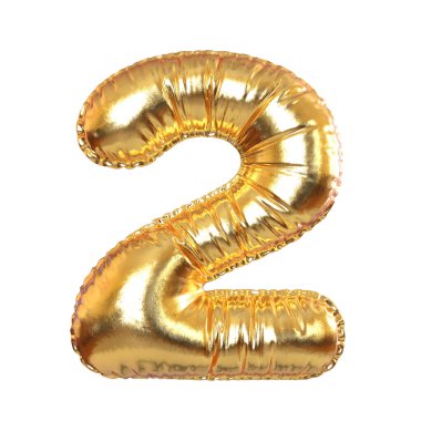 Altın Metal Balon 2. Bayram, Metin ve Tatil Sembolü beyaz transperent arka planda. 3d Hazırlama