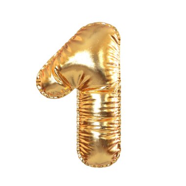Altın Metal Balon No.1 Bayram, Metin ve Tatil Sembolü beyaz transperent arka planda. 3d Hazırlama