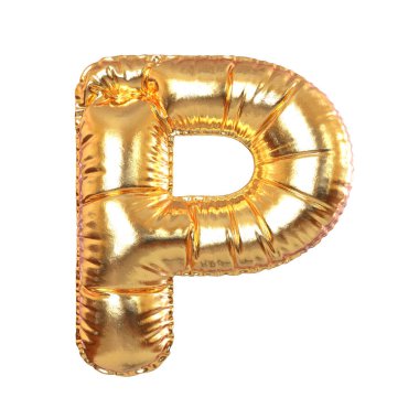Altın Metal Balon İngilizce Alfabe Alfabesi. Festive, Text, Holidays 'in P' si. 3d Hazırlama
