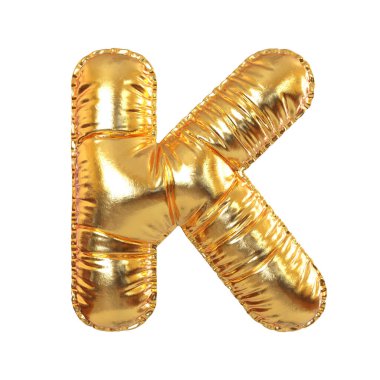 Altın Metal Balon İngiliz alfabesi K, Festive, Text, Holidays için beyaz transperent arkaplan. 3d Hazırlama