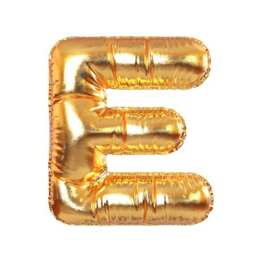 Altın Metal Balon İngiliz Alfabe Alfabesi. Bayram, Metin ve Tatil için E harfi. 3d Hazırlama