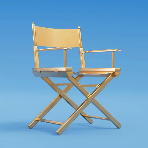 Golden Director Chair on a blue background. 3d Rendering