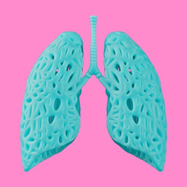 Mavi Soyut Akciğerler Organ Modeli Duotone Style 'da pembe arka planda. 3d Hazırlama