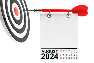 Takvim Ağustos 2024 Boş Not Kağıdı üzerinde Hedefli Tasarımınız İçin Boş Alan. 3d Hazırlama