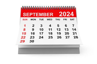 2024 Eylül takvimi beyaz arka planda. 3d oluşturma