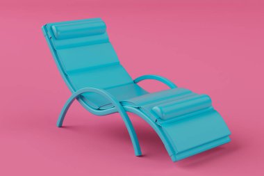 Plaj Gevşetici Mavi Sandalye Duotone Tek Renkli Stili pembe arka planda. 3d Hazırlama