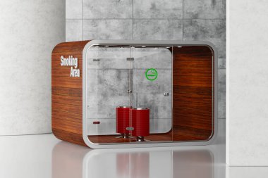 Büyük Beyaz Salon 'da sigara içenler için sigara içme kabini odası. 3d Hazırlama