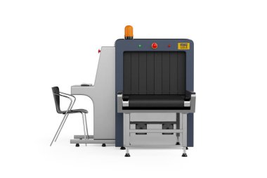Beyaz bir arka planda havaalanı X-ray Güvenlik Bagaj Tarayıcısı. 3d Hazırlama