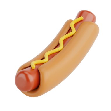 Beyaz arka planda Hardal Simgesi olan Lezzetli Lezzetli Sosisli Çizgi Film. 3d Hazırlama