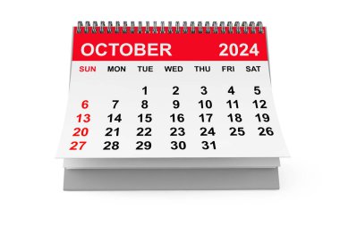 Beyaz bir arka planda 2024 Ekim takvimi. 3d Hazırlama