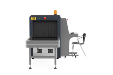 Beyaz bir arka planda havaalanı X-ray Güvenlik Bagaj Tarayıcısı. 3d Hazırlama