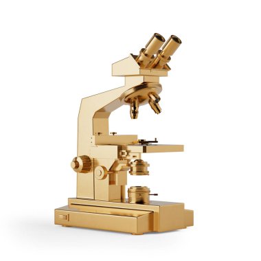 Beyaz arka planda modern altın laboratuvar mikroskobu. 3d Hazırlama