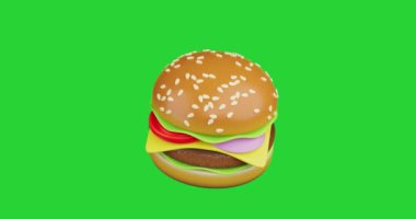 4k Çözünürlük Videosu: Karikatür Premium Lezzetli Burger Simgesi Alfa Mate ile Yeşil Ekran Arkaplanda