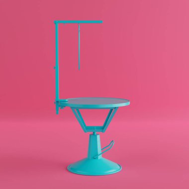  Pembe arka planda Duotone Tarzı Yüzeyi Olmayan Boş Mavi Evcil Hayvan Bakım Masası. 3d Hazırlama 