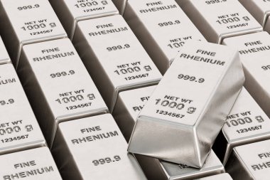 Rows of Fine Rhenium Bars with One on Top extreme closeup. 3d Rendering  clipart