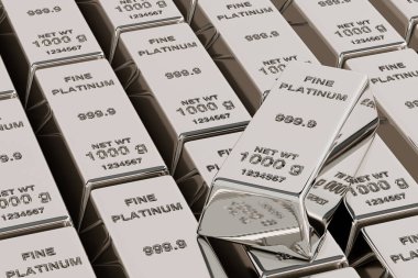 Üst düzey yakın planda olan Fine Platin Çubuklar. 3d Hazırlama 