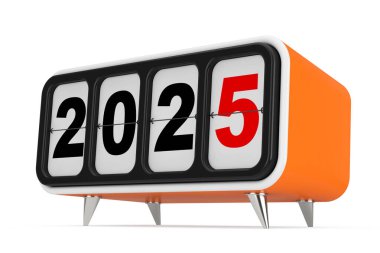 Retro Flip Clock with 2025 New year Sign on a white background. 3d Rendering clipart