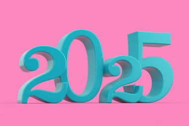 Pembe arka planda Duotone Style 2025 Yeni Yıl Mavi Tabelası. 3d Hazırlama