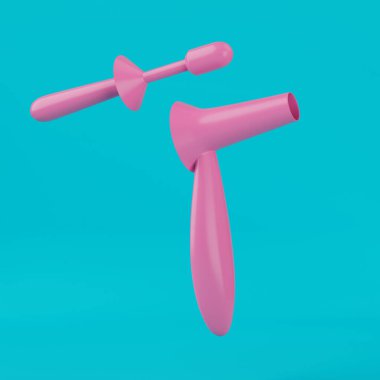 Pink Surgical Stainless Steel Medical Instruments Proctoscope for Examine The Insides Of Anus And Rectum in Duotone Style on a blue background. 3d Rendering  clipart